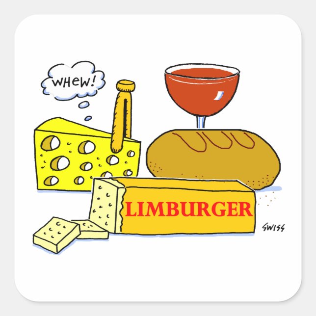 Funny Limburger Cheese Foodie Cartoon  Square Sticker (Front)