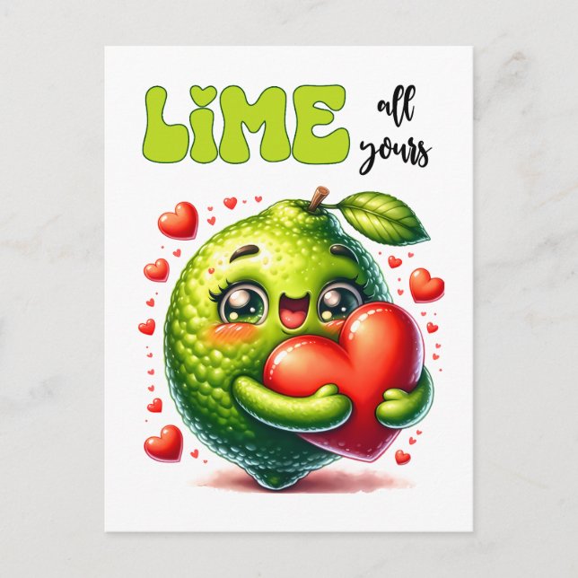 Funny Lime All Yours Punny Valentine Postcard (Front)
