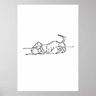 Funny Line Art Sausage Dog Poster