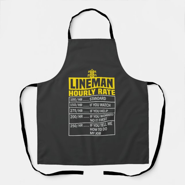 Funny Lineman Hourly Rate Black Apron (Front)