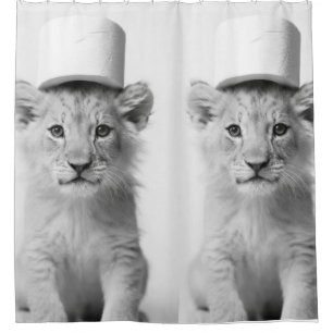 Funny Lion Cub Wearing Toilet Paper Animal Photo Shower Curtain