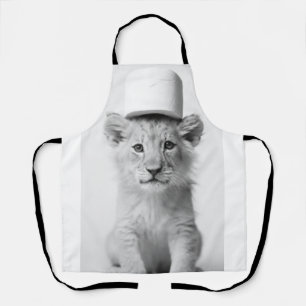 Funny Lion Cub Wearing Toilet Paper Hat Minimalist Apron