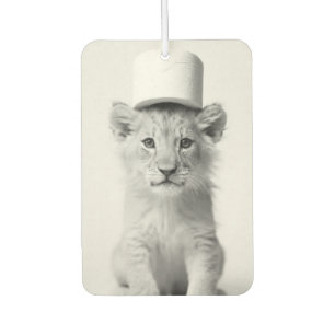 Funny Lion Cub Wearing Toilet Paper Hat Minimalist Car Air Freshener