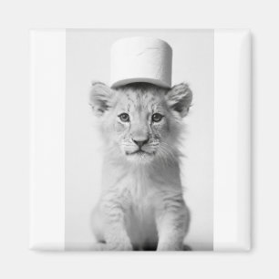 Funny Lion Cub Wearing Toilet Paper Hat Minimalist Magnet