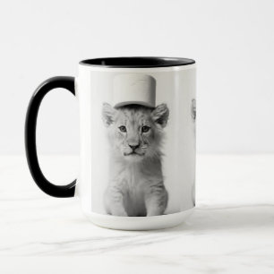 Funny Lion Cub Wearing Toilet Paper Hat Minimalist Mug