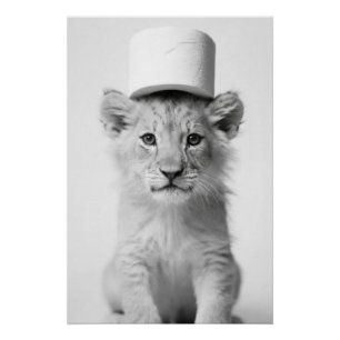 Funny Lion Cub Wearing Toilet Paper Hat Minimalist Poster