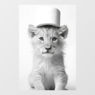 Funny Lion Cub Wearing Toilet Paper Hat Minimalist Window Cling