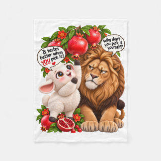 Funny Lion & Lamb Pomegranate Throw Pillow Fleece Blanket