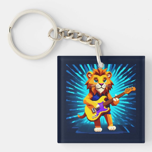 Funny Lion Playing Guitar  Key Ring (Front)