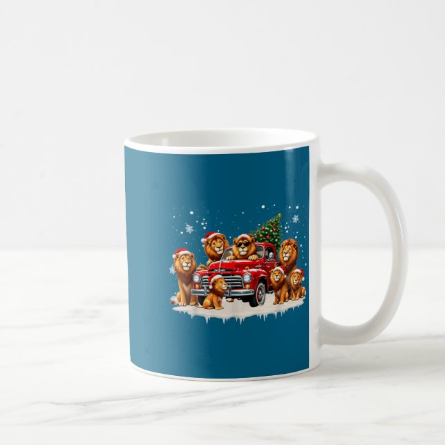 Funny Lion Riding Christmas Tree Truck Christmas  Coffee Mug (Right)