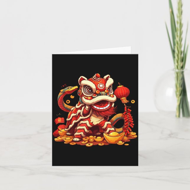 Funny Lion Snake Chinese New Year 2025 Womens Mens Card (Front)