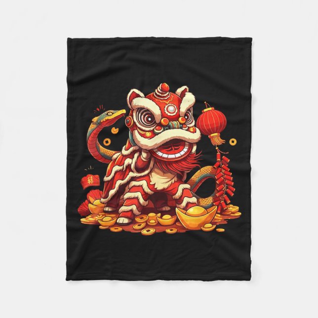 Funny Lion Snake Chinese New Year 2025 Womens Mens Fleece Blanket (Front)