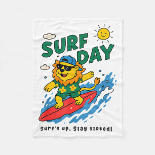 Funny Lion Surfing Summer Vacation Surf Day Boys G Fleece Blanket