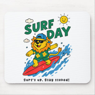 Funny Lion Surfing Summer Vacation Surf Day Boys G Mouse Mat