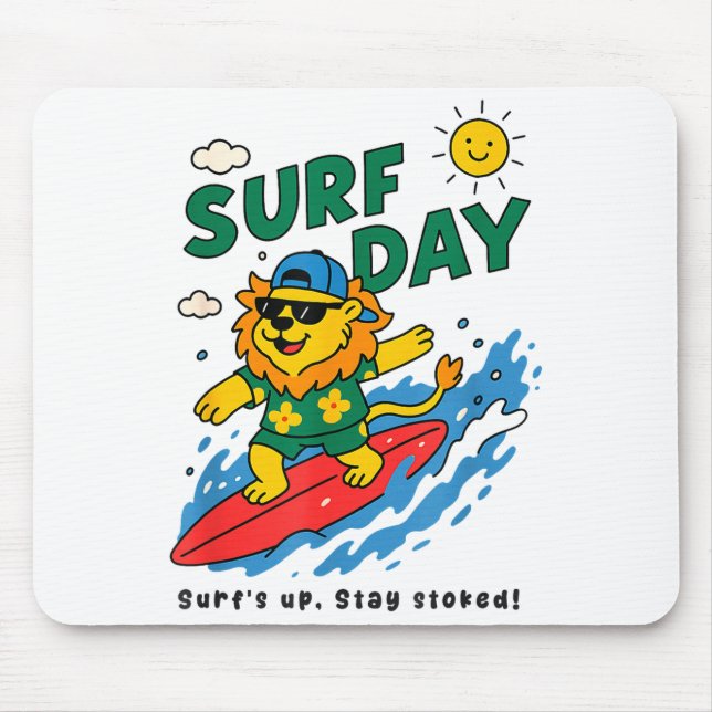 Funny Lion Surfing Summer Vacation Surf Day Boys G Mouse Mat (Front)