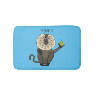 Funny lion tailed macaque monkey cartoon bath mat