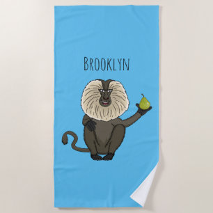 Funny lion tailed macaque monkey cartoon beach towel