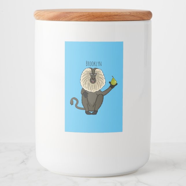 Funny lion tailed macaque monkey cartoon food label (Front)