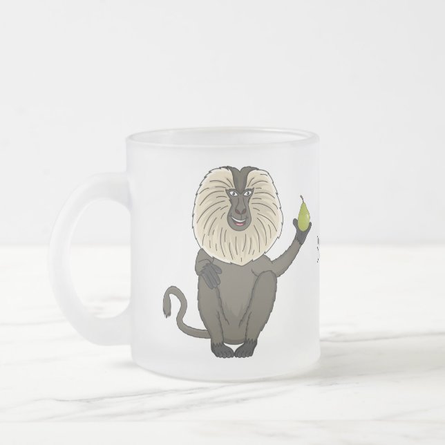 Funny lion tailed macaque monkey cartoon frosted glass coffee mug (Left)