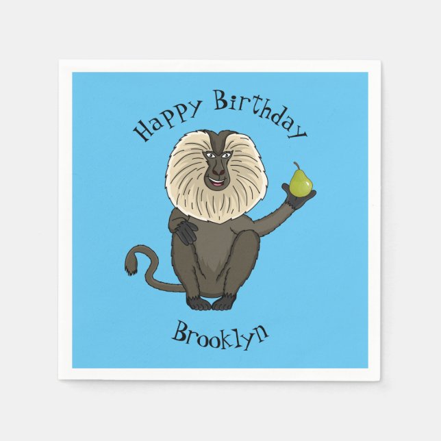 Funny lion tailed macaque monkey cartoon napkin (Front)