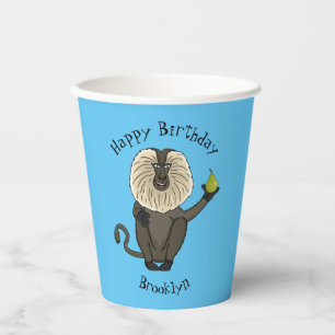 Funny lion tailed macaque monkey cartoon paper cups