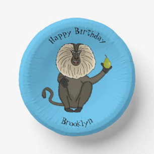 Funny lion tailed macaque monkey cartoon paper plate