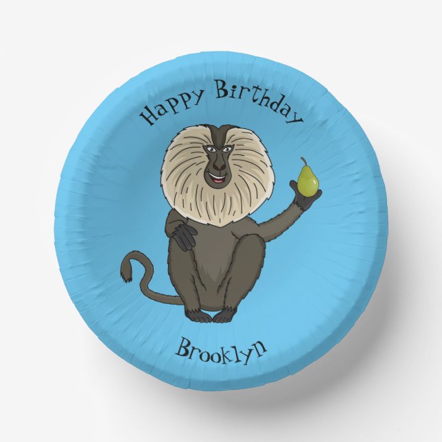 Funny lion tailed macaque monkey cartoon paper plate (Front)