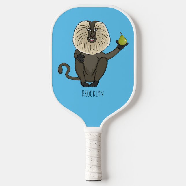 Funny lion tailed macaque monkey cartoon  pickleball paddle (Front)