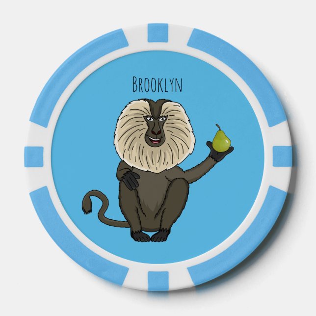 Funny lion tailed macaque monkey cartoon poker chips (Front)