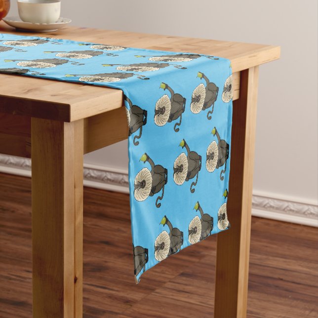 Funny lion tailed macaque monkey cartoon short table runner (In Situ)