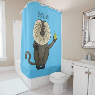 Funny lion tailed macaque monkey cartoon shower curtain