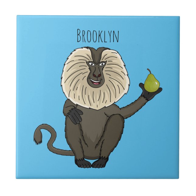Funny lion tailed macaque monkey cartoon tile (Front)