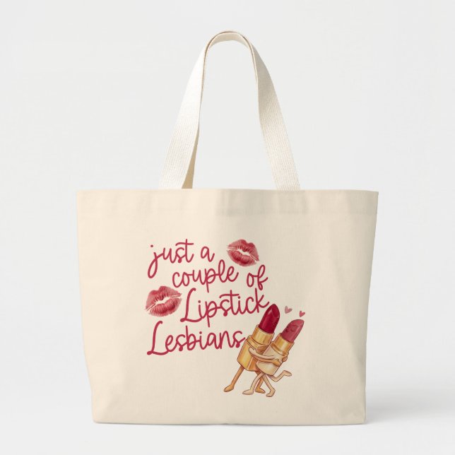 Funny Lipstick Lesbian Couple Valentine's Gift Large Tote Bag (Front)