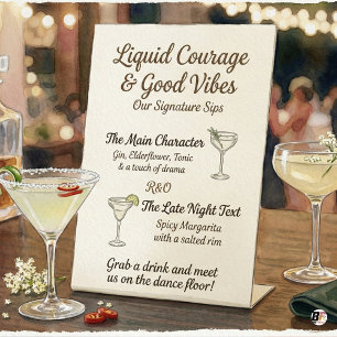 Funny Liquid Courage Signature Drinks Wedding Bar Pedestal Sign