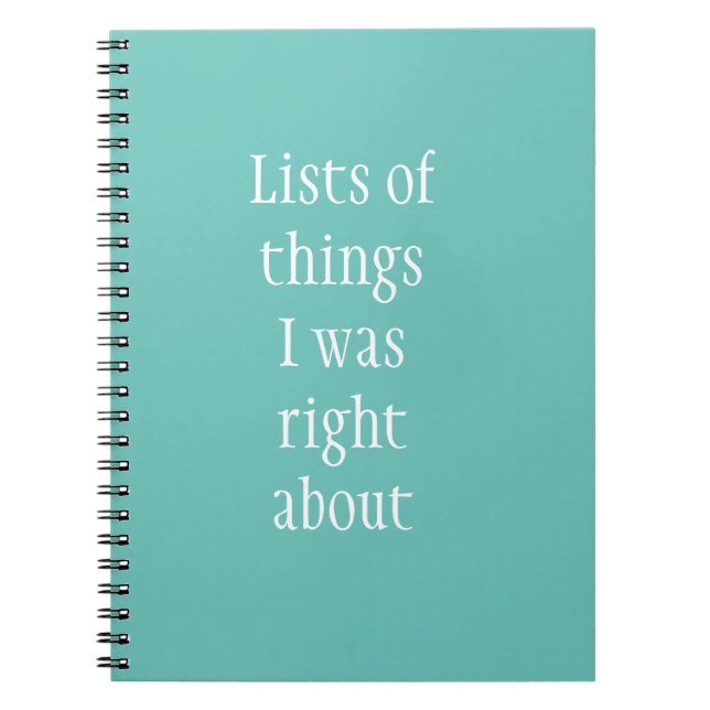Funny Lists of things Humour Notebook (Front)