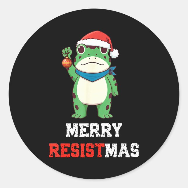 Funny Litical Frog Christmas Merry Resistmas 2025  Classic Round Sticker (Front)