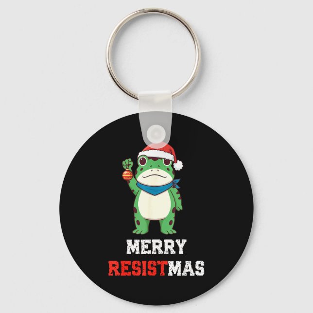 Funny Litical Frog Christmas Merry Resistmas 2025  Key Ring (Front)