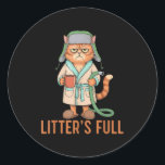 Funny Litter’s Full Cat Parody Cute Cat Lover Chri Classic Round Sticker<br><div class="desc">Funny Litter’s Full Cat Parody Cute Cat Lover Christmas Xmas</div>