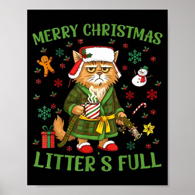 Funny Litter’s Full Cat Parody Tee Christmas  Poster (Front)