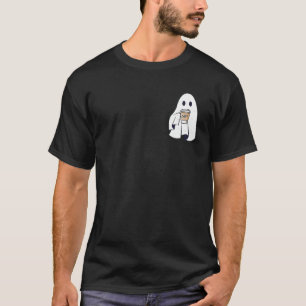Funny Little Boo Ghost Drinking Ice Coffee Pocket T-Shirt