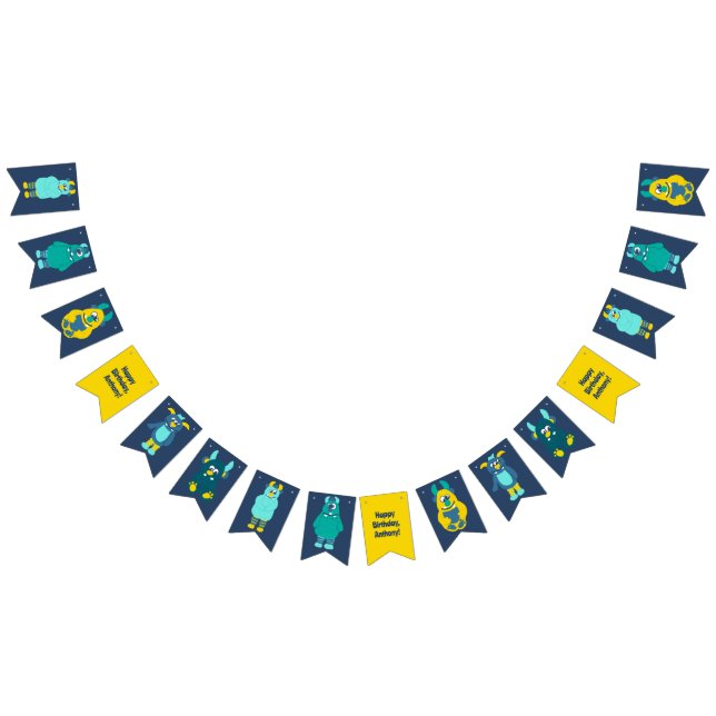Funny Little Cartoon Monsters Boys Birthday Bunting (All)