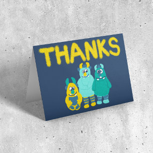 Funny Little Cartoon Monsters Boys Birthday Thank You Card