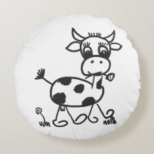 Funny Little Cow - round black deco pillows