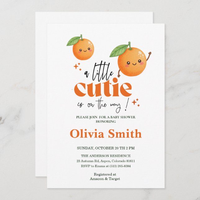 funny Little Cutie orange baby shower Invitation (Front/Back)