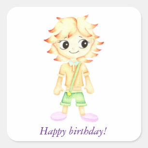 Funny little ginger boy square sticker
