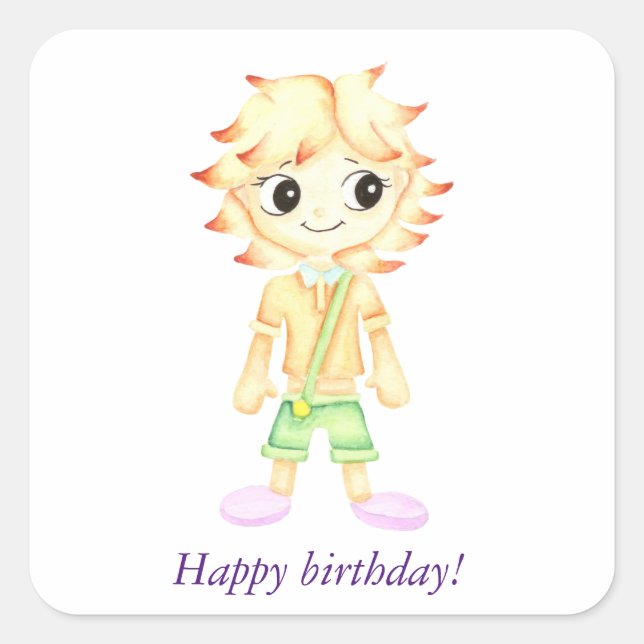 Funny little ginger boy square sticker (Front)