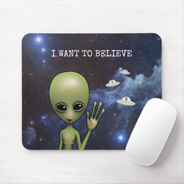 Funny Little Green Man Space Alien Sci Fi Galaxy Mouse Mat (With Mouse)
