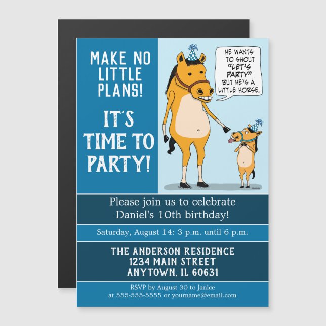 Funny Little Horse Birthday Party Invitation (Front/Back)