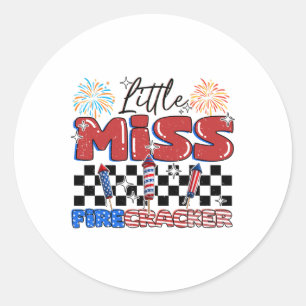 Funny Little Miss Firecracker 4th Of July For Girl Classic Round Sticker