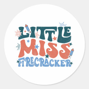 Funny Little Miss Firecracker Patriotic 4th Of Jul Classic Round Sticker